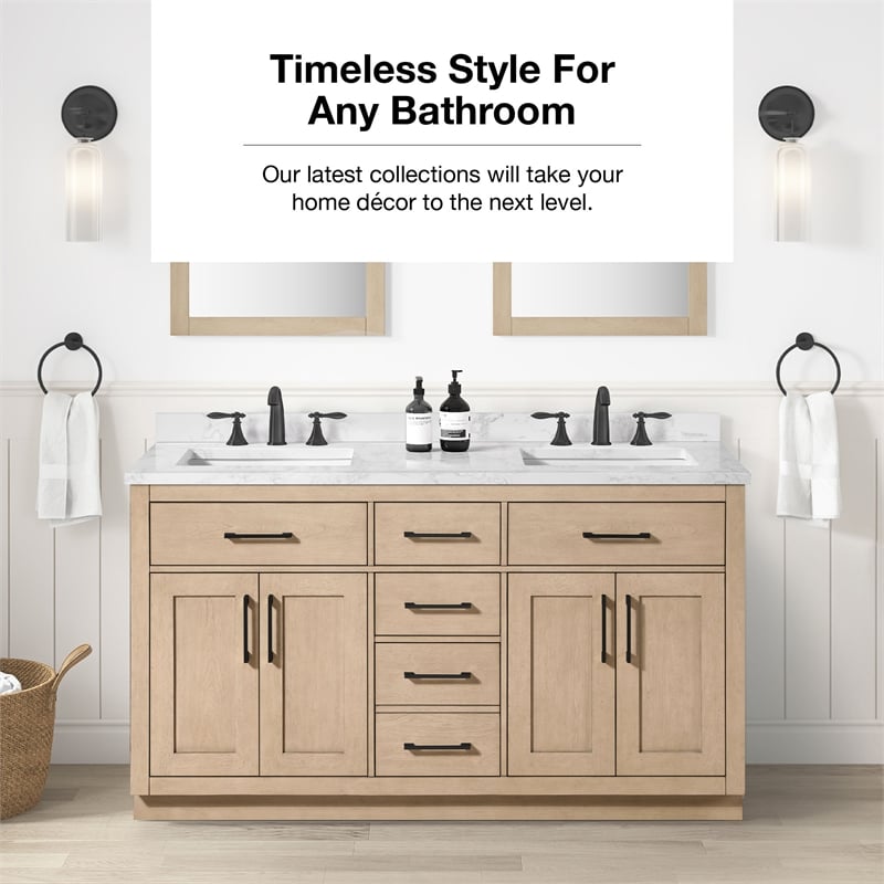 Athea 60 in. Sahara Birch Bathroom Vanity with White Top and Black Hardware