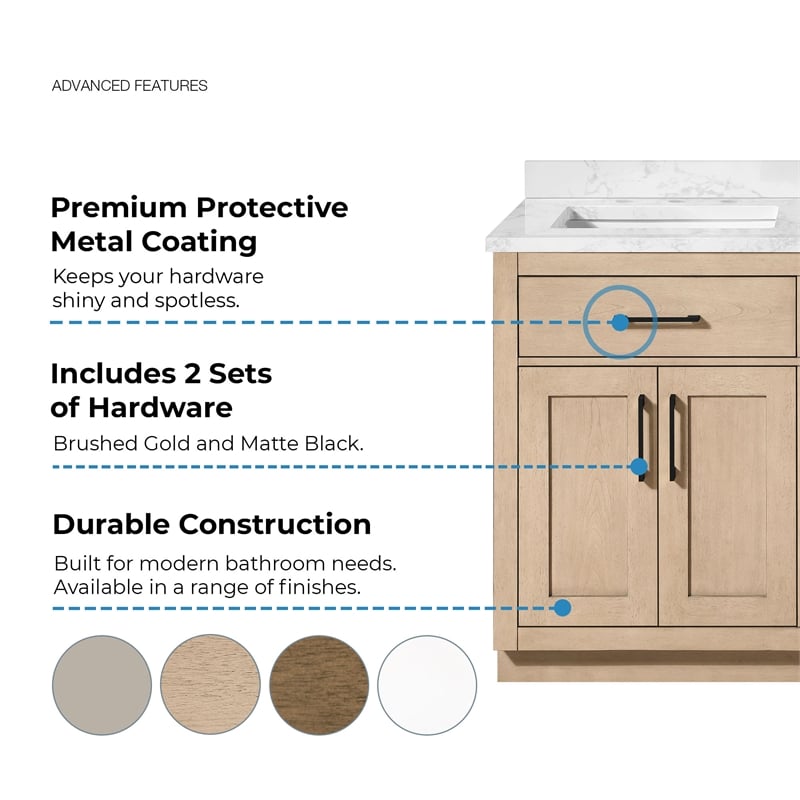 Athea 60 in. Sahara Birch Bathroom Vanity with White Top and Black Hardware