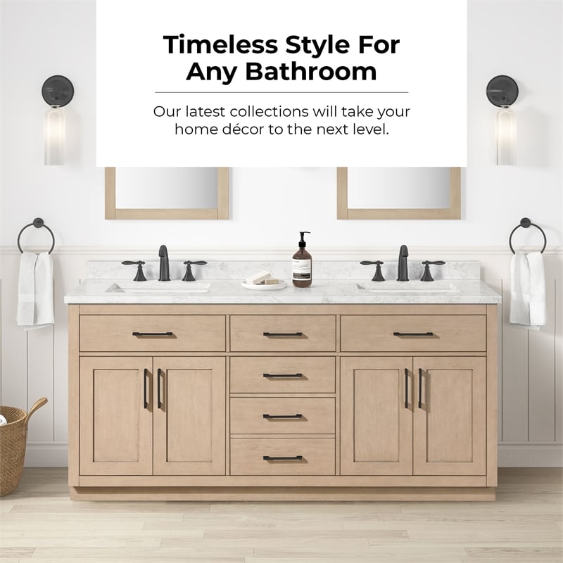 Athea 72 in. Sahara Birch Bathroom Vanity with White Top Matte Black Hardware