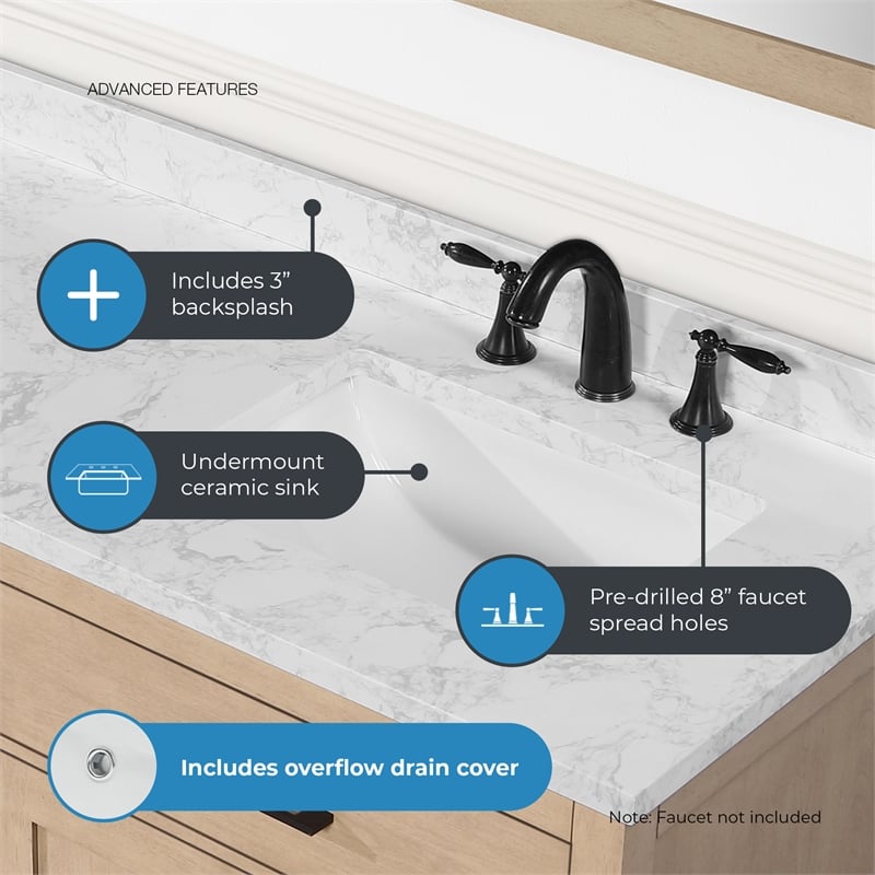 Athea 72 in. Sahara Birch Bathroom Vanity with White Top Matte Black Hardware