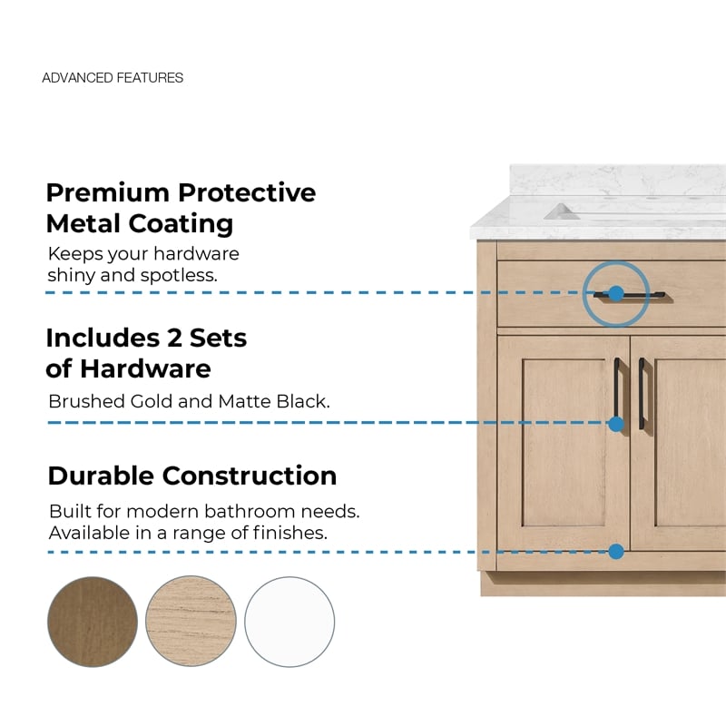 Athea 72 in. Sahara Birch Bathroom Vanity with White Top Matte Black Hardware