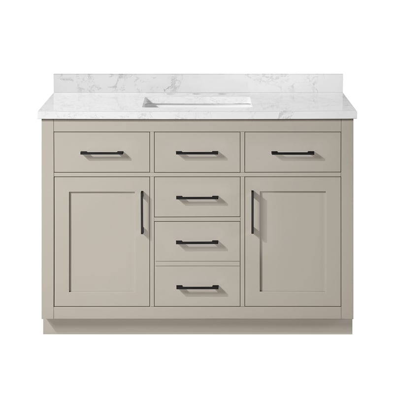 Athea 48 in. Greige Bathroom Vanity with White Top Black Hardware