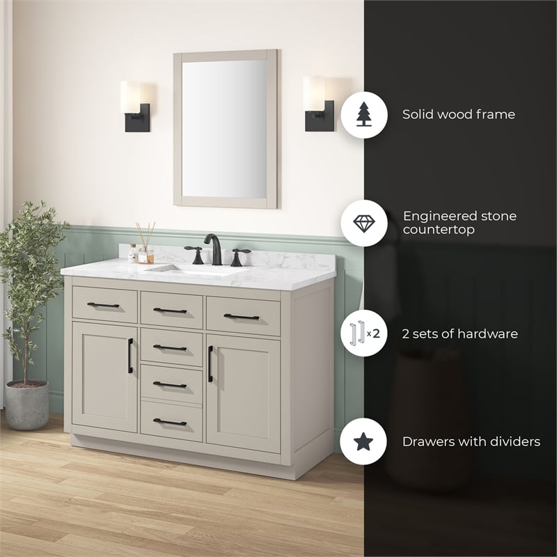 Athea 48 in. Greige Bathroom Vanity with White Top Black Hardware