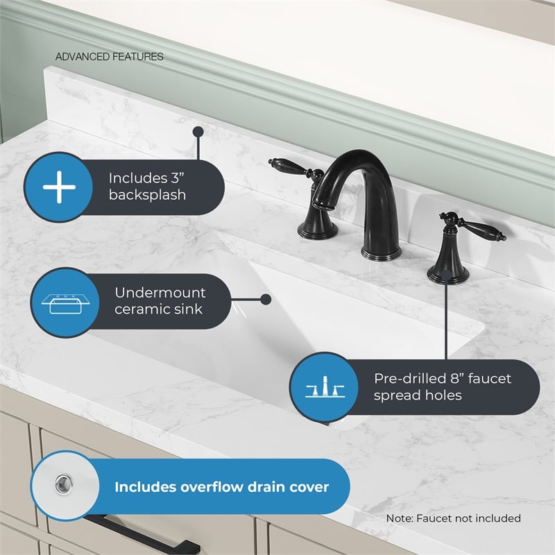 Athea 48 in. Greige Bathroom Vanity with White Top Black Hardware