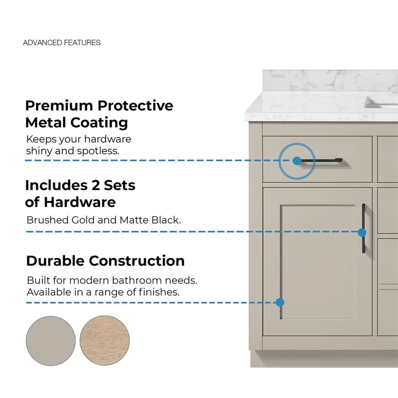 Athea 48 in. Greige Bathroom Vanity with White Top Black Hardware