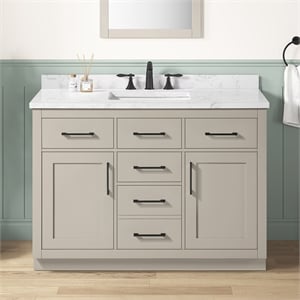 Athea 48 in. Greige Bathroom Vanity with White Top Black Hardware