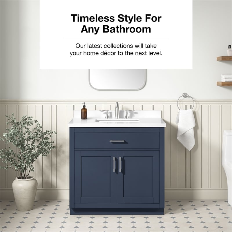 OVE Bailey 36 in. Midnight Blue Bathroom Vanity with White Top