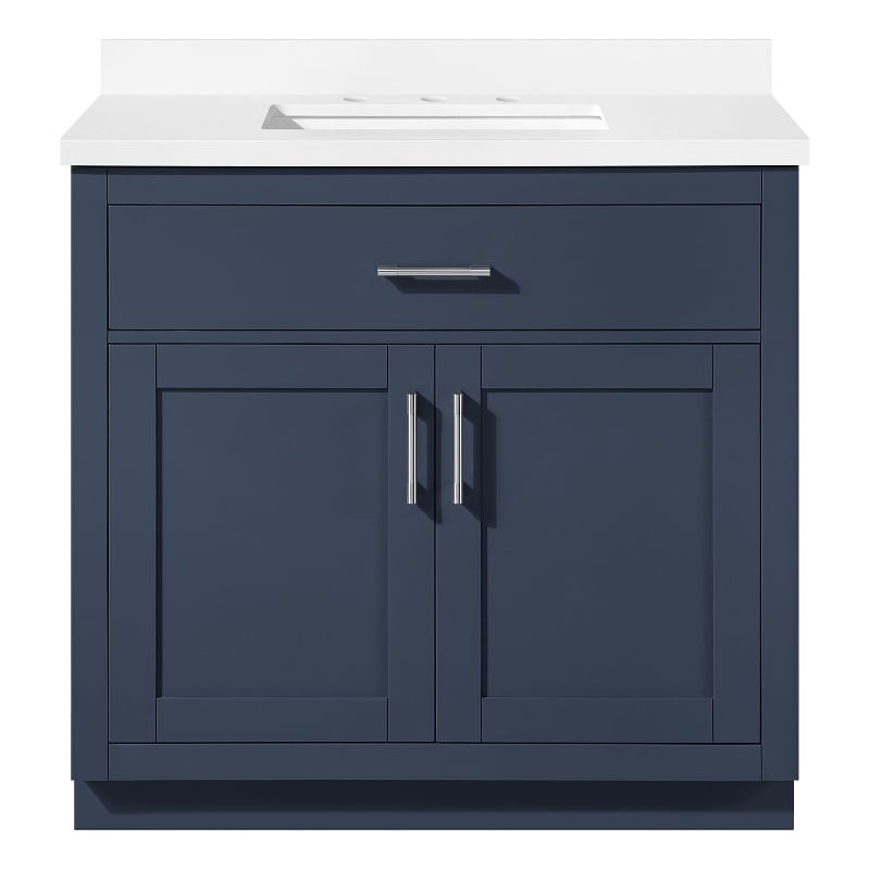 OVE Bailey 36 in. Midnight Blue Bathroom Vanity with White Top