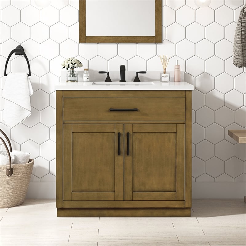 OVE Bailey 36 in. Almond Latte Bathroom Vanity with White Top