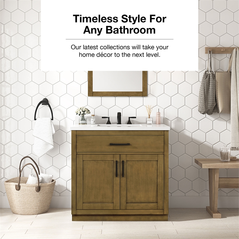 OVE Bailey 36 in. Almond Latte Bathroom Vanity with White Top