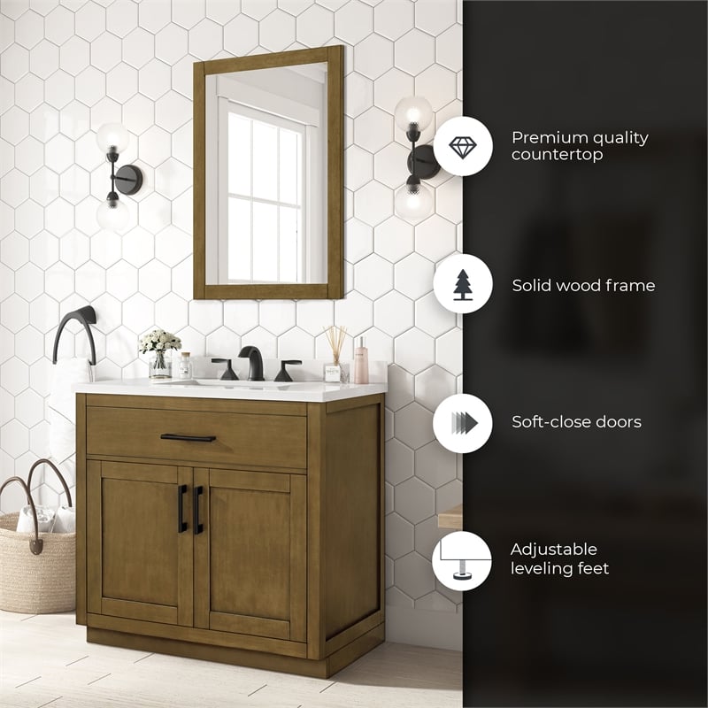 OVE Bailey 36 in. Almond Latte Bathroom Vanity with White Top