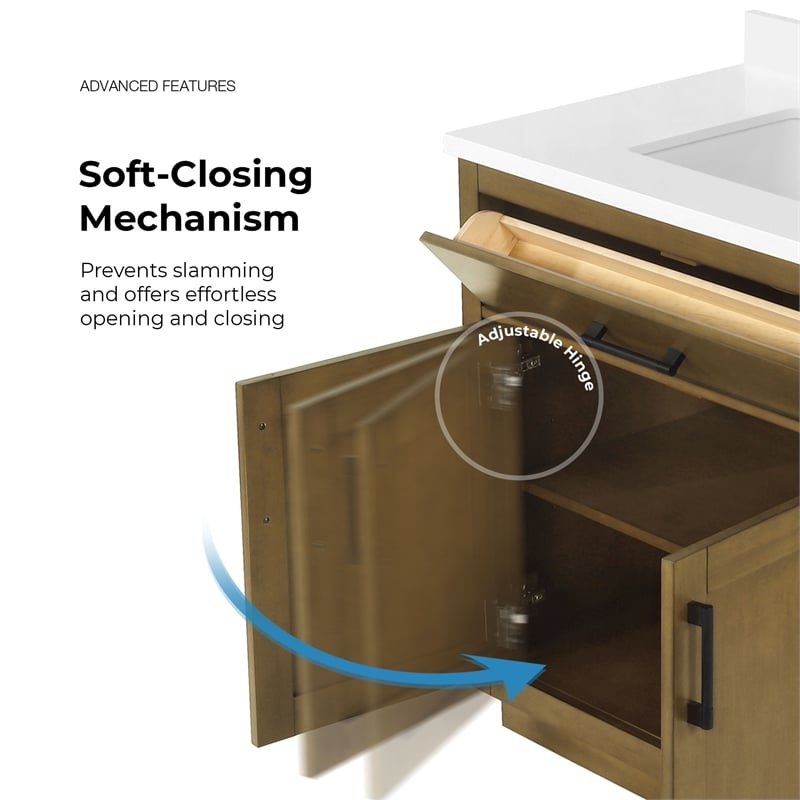 OVE Bailey 36 in. Almond Latte Bathroom Vanity with White Top