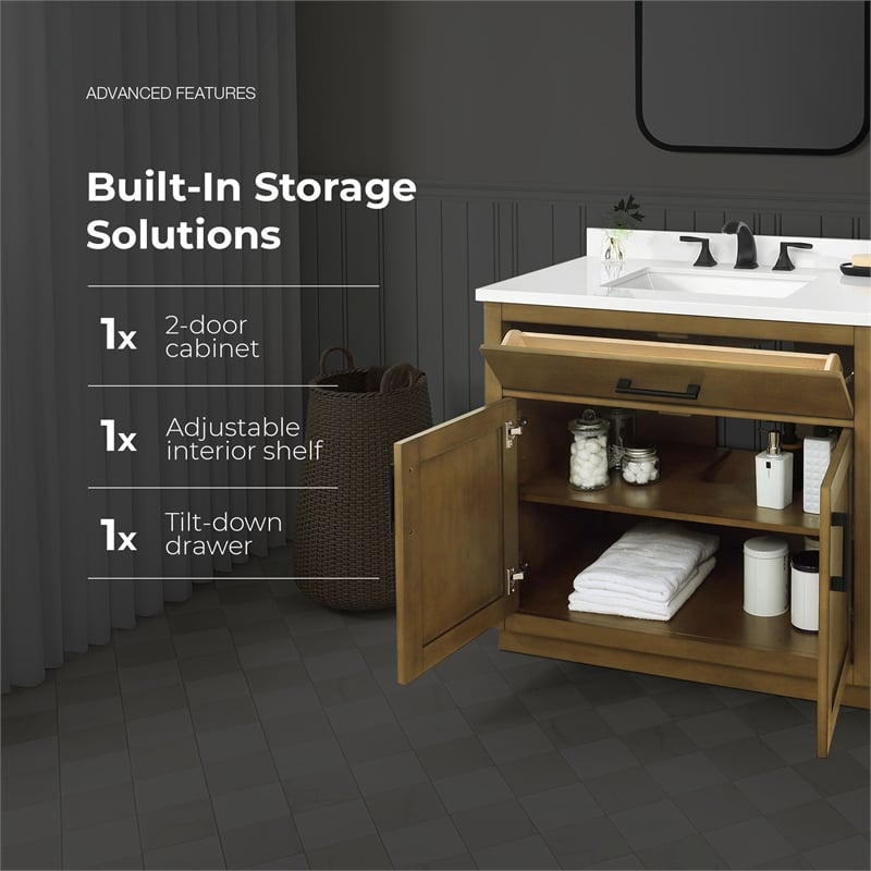 OVE Bailey 36 in. Almond Latte Bathroom Vanity with White Top