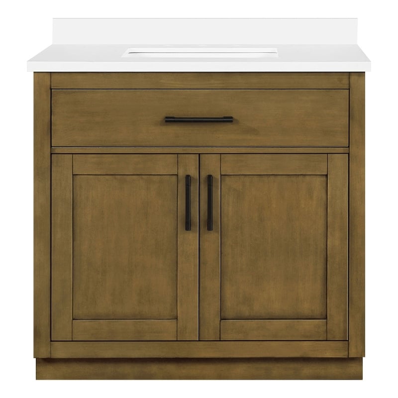 OVE Bailey 36 in. Almond Latte Bathroom Vanity with White Top