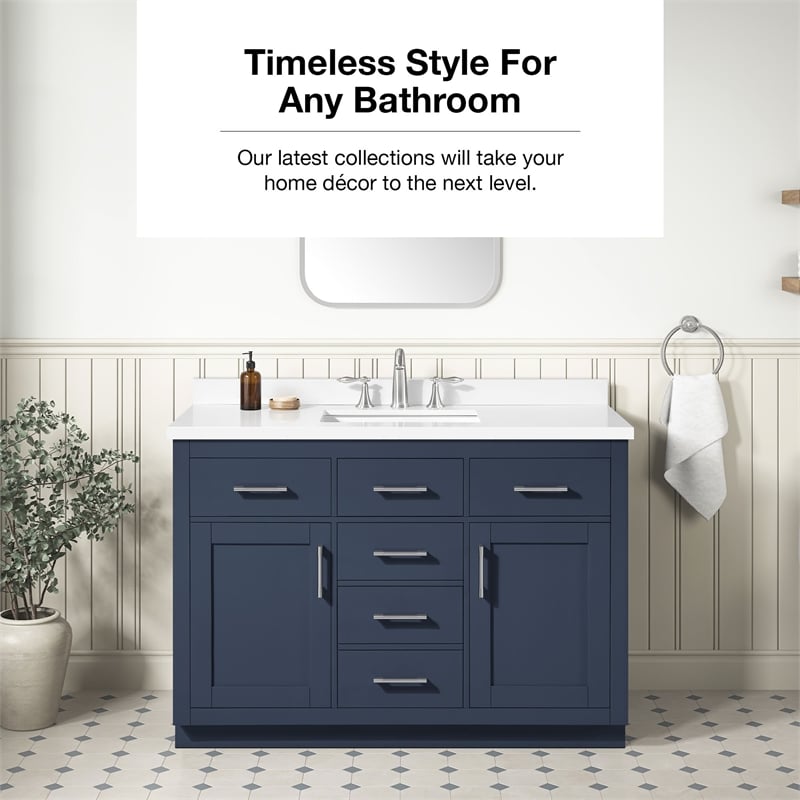OVE Bailey 48 in. Midnight Blue Bathroom Vanity with White Top