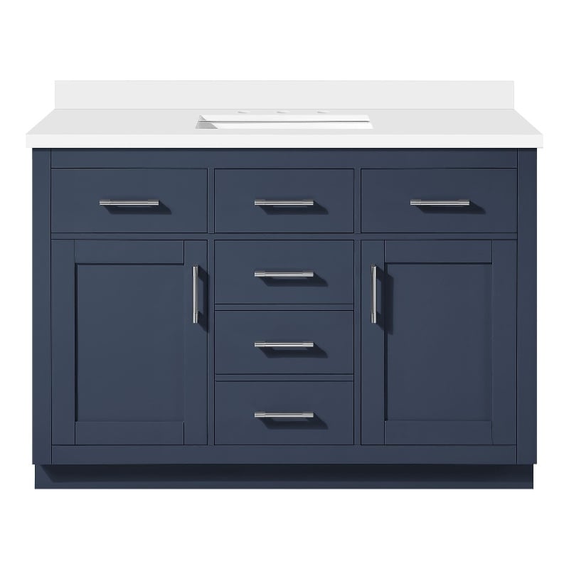 OVE Bailey 48 in. Midnight Blue Bathroom Vanity with White Top