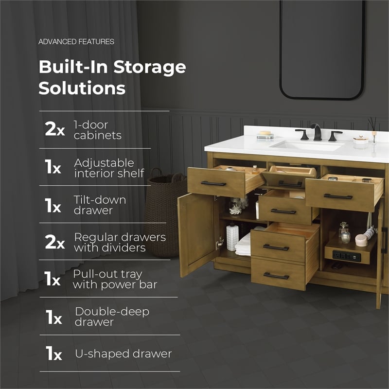 OVE Bailey 48 in. Almond Latte Bathroom Vanity with White Top