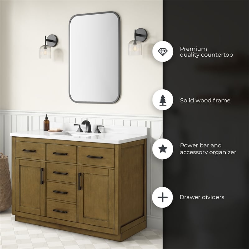 OVE Bailey 48 in. Almond Latte Bathroom Vanity with White Top
