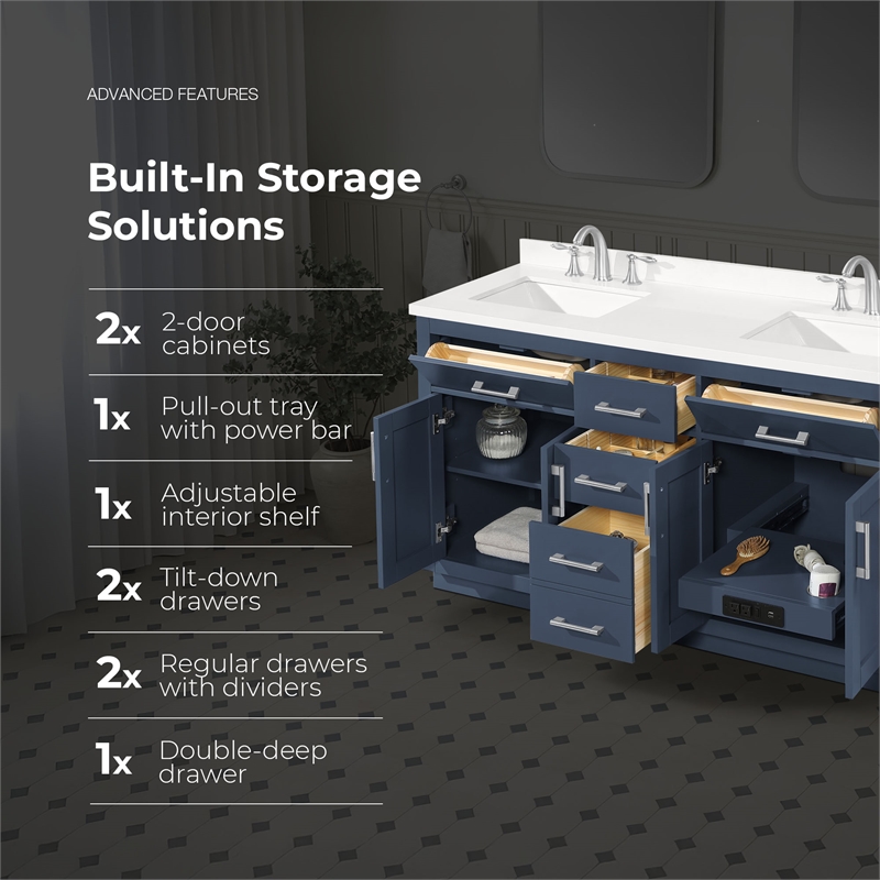 OVE Bailey 60 in. White Bathroom Vanity with White Top