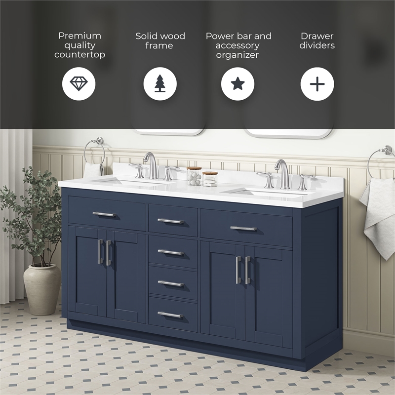 OVE Bailey 60 in. White Bathroom Vanity with White Top