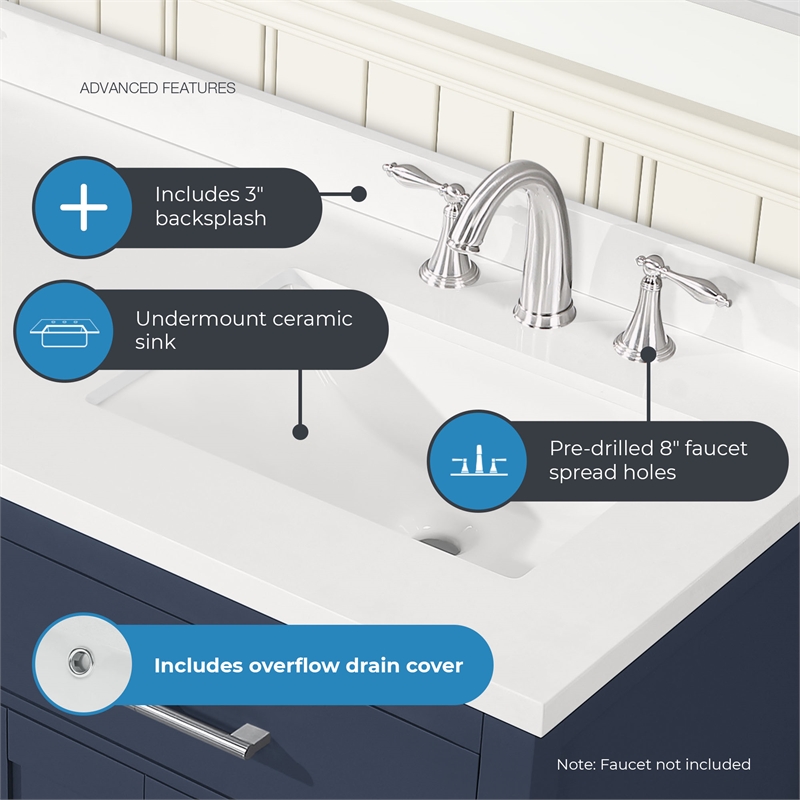 OVE Bailey 60 in. White Bathroom Vanity with White Top