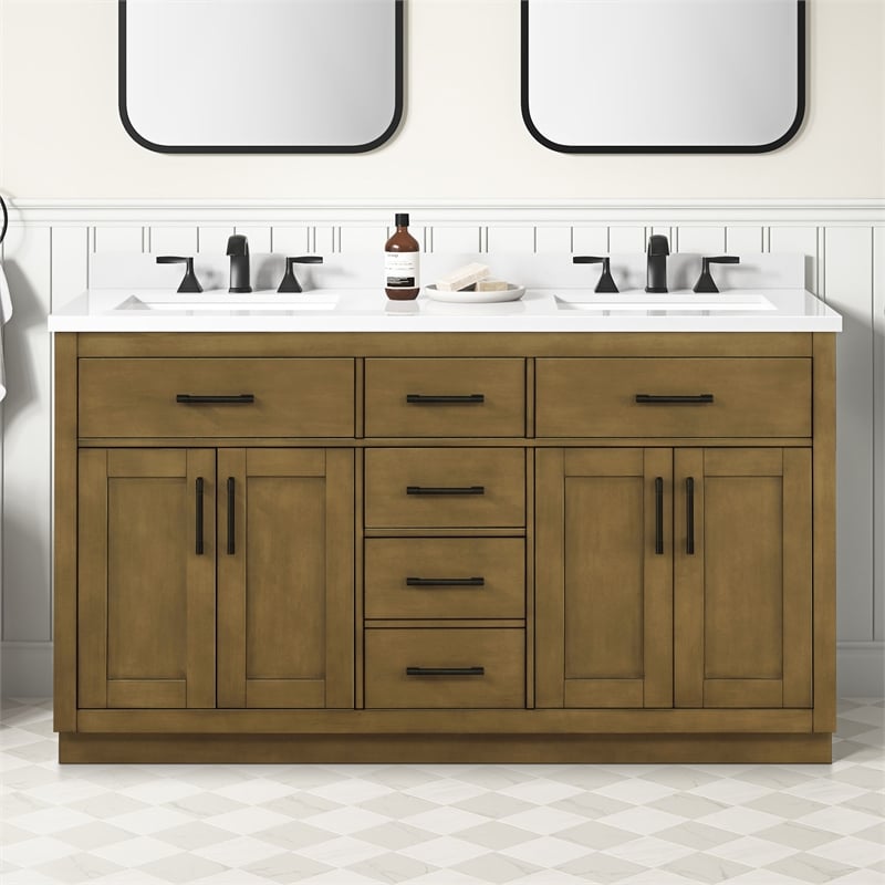 OVE Bailey 60 in. Almond Latte Bathroom Vanity with White Top