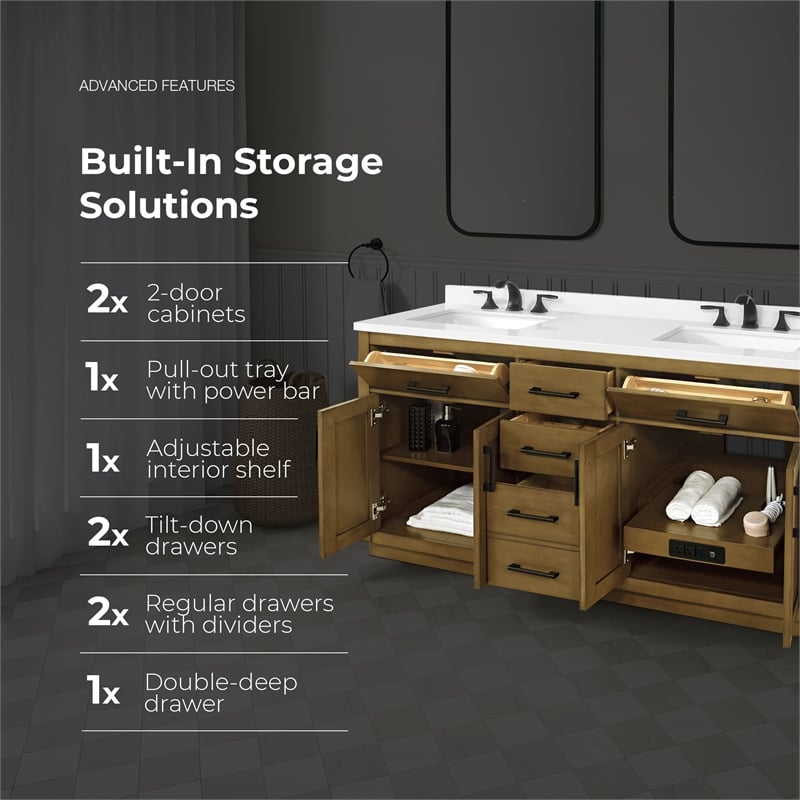 OVE Bailey 60 in. Almond Latte Bathroom Vanity with White Top