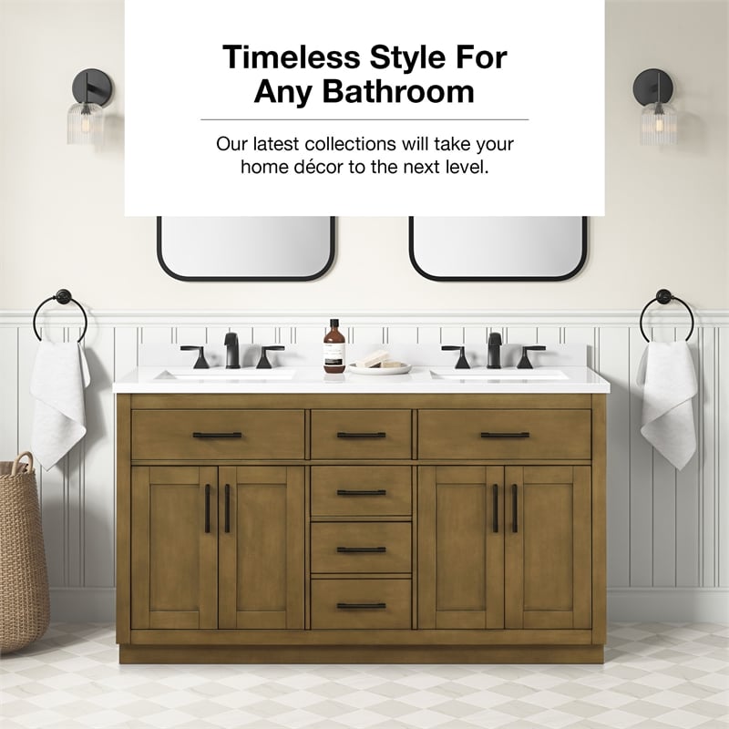 OVE Bailey 60 in. Almond Latte Bathroom Vanity with White Top
