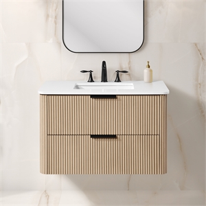 Amara 36 in. Sahara Birch Vanity with White Top and Matte Black Hardware