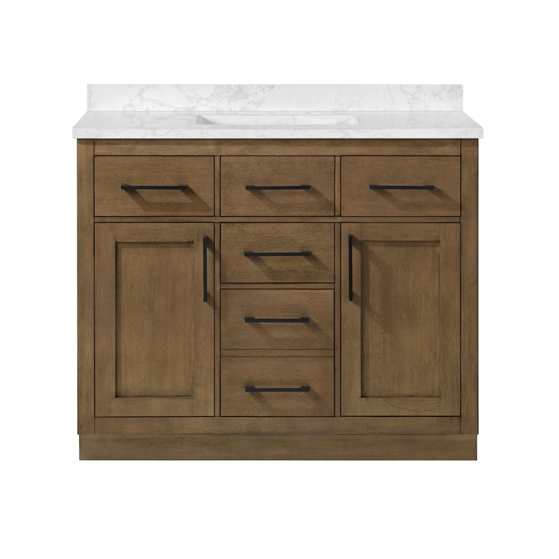 Athea 42 in. Almond Latte Bathroom Vanity with White Top Black Hardware