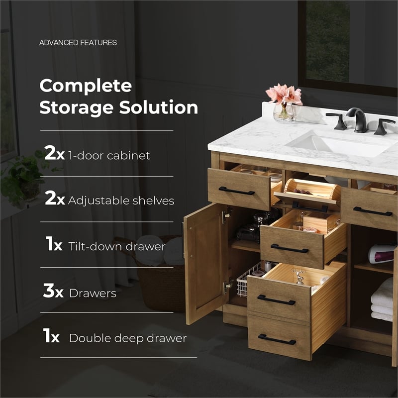 Athea 42 in. Almond Latte Bathroom Vanity with White Top Black Hardware