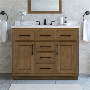 Athea 42 in. Almond Latte Bathroom Vanity with White Top Black Hardware