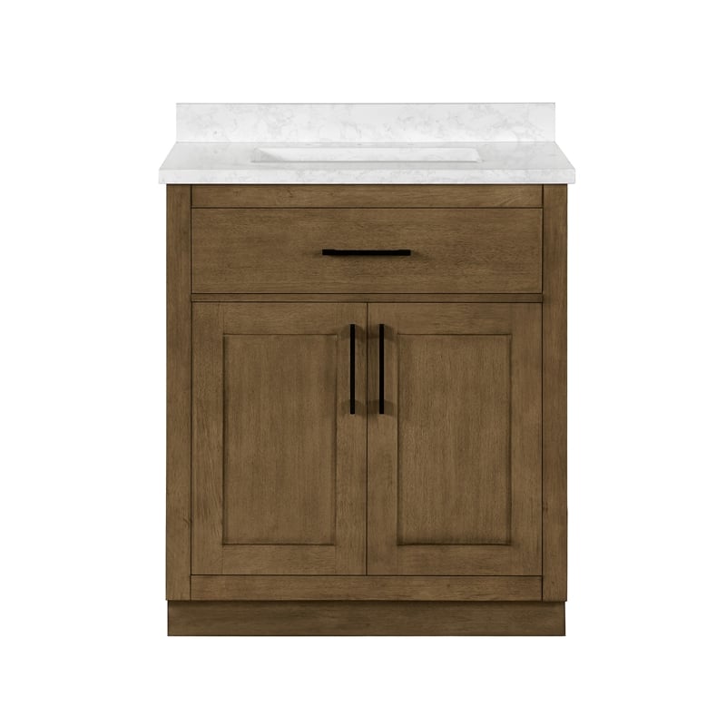 Athea 30 in. Almond Latte Bathroom Vanity with White Top Black Hardware