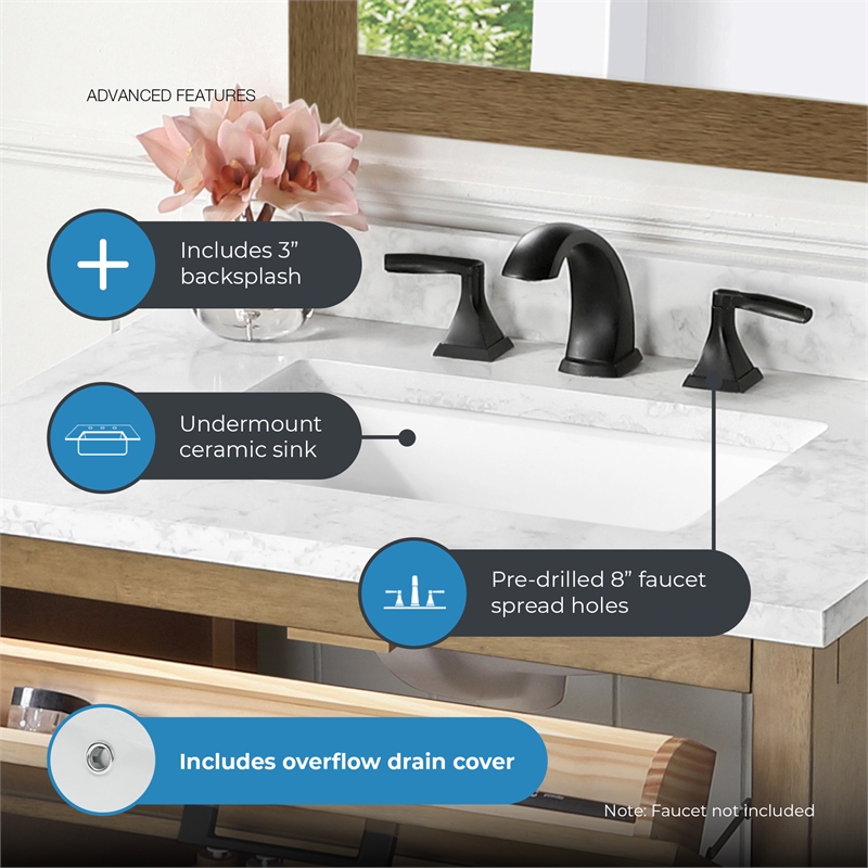 Athea 30 in. Almond Latte Bathroom Vanity with White Top Black Hardware