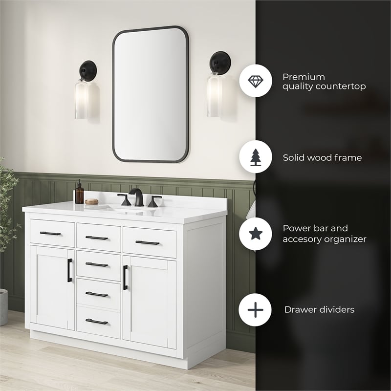 OVE Bailey 48 in. White Bathroom Vanity with White Top
