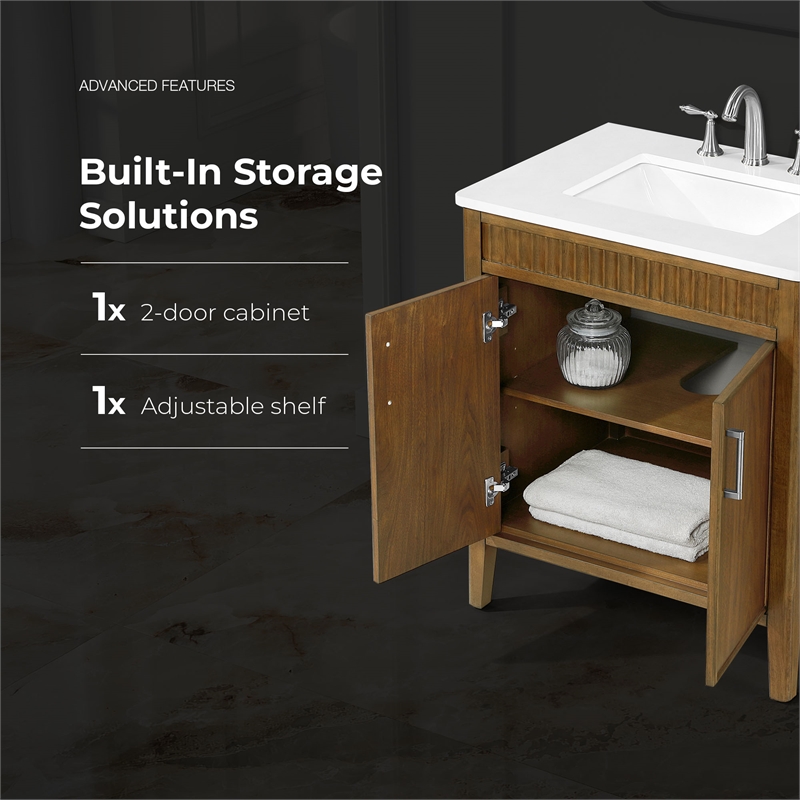 Juliette 30 in. Warm Walnut Bathroom Vanity with White Quartz Top