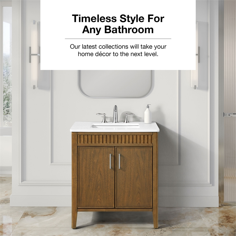 Juliette 30 in. Warm Walnut Bathroom Vanity with White Quartz Top