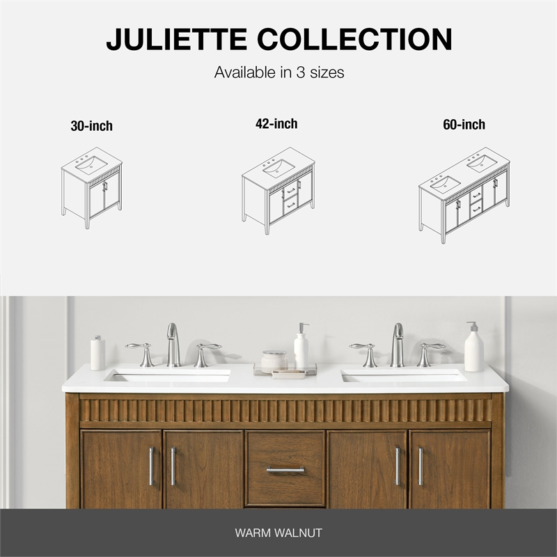 Juliette 30 in. Warm Walnut Bathroom Vanity with White Quartz Top