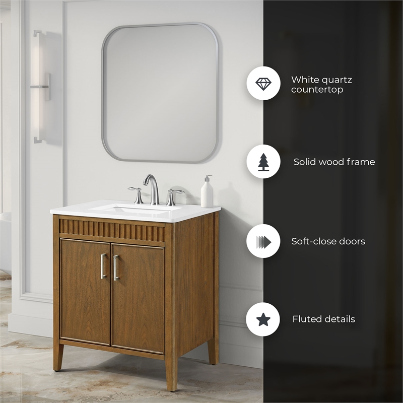 Juliette 30 in. Warm Walnut Bathroom Vanity with White Quartz Top