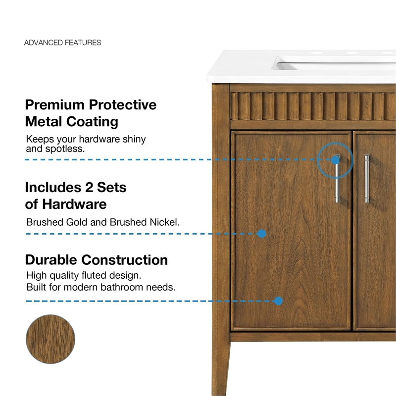 Juliette 30 in. Warm Walnut Bathroom Vanity with White Quartz Top