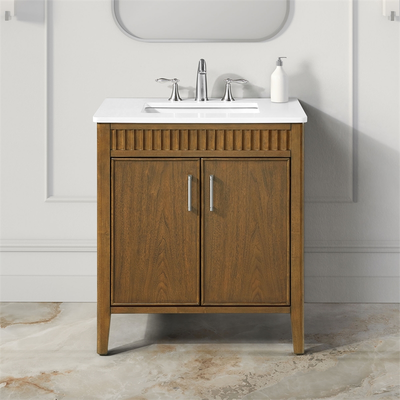 Juliette 30 in. Warm Walnut Bathroom Vanity with White Quartz Top