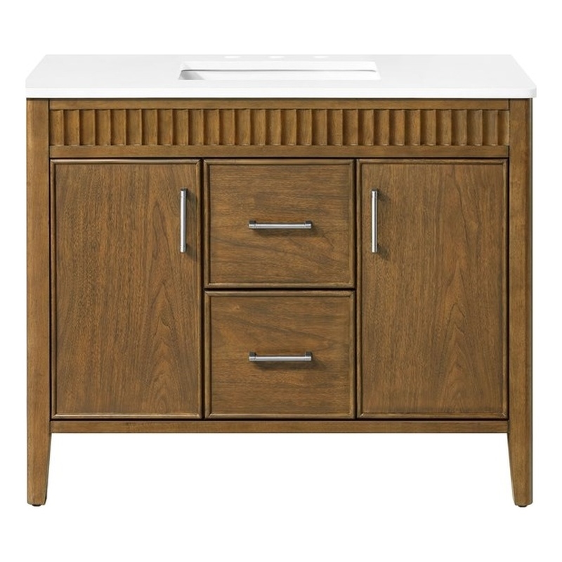 Juliette 42 in. Warm Walnut Bathroom Vanity with White Quartz Top