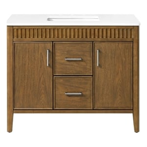 Juliette 42 in. Warm Walnut Bathroom Vanity with White Quartz Top