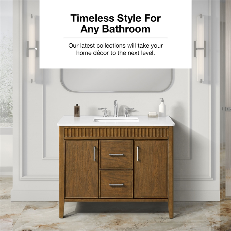 Juliette 42 in. Warm Walnut Bathroom Vanity with White Quartz Top