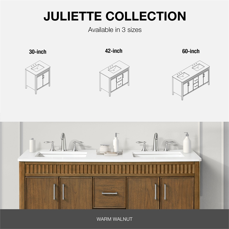 Juliette 42 in. Warm Walnut Bathroom Vanity with White Quartz Top