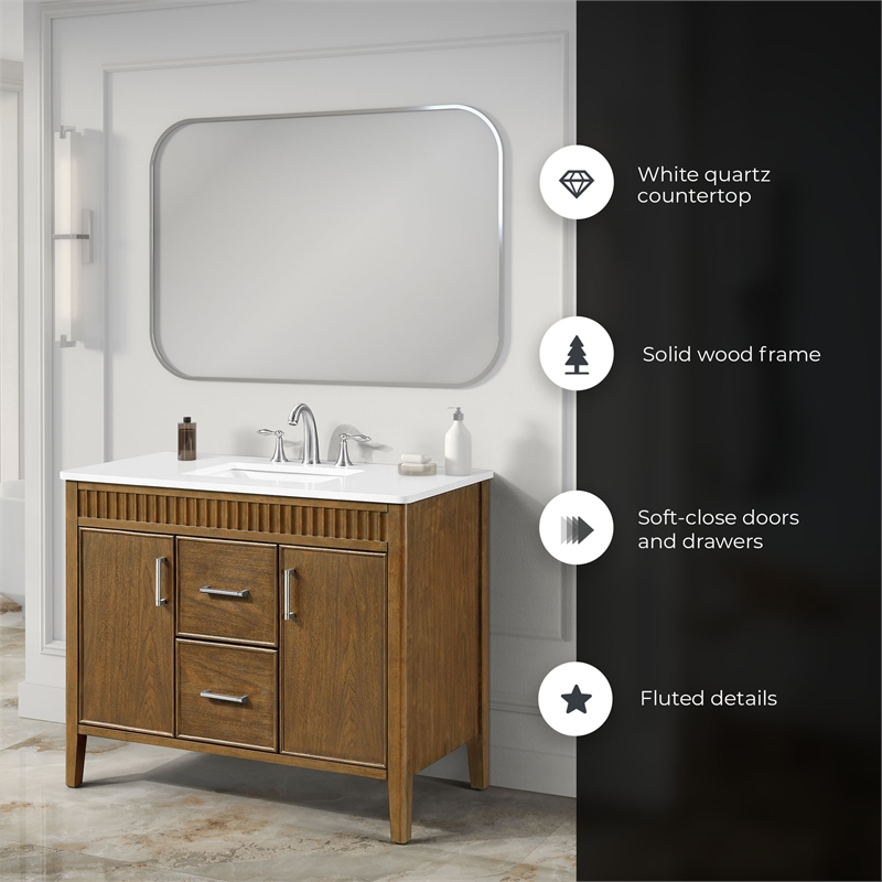 Juliette 42 in. Warm Walnut Bathroom Vanity with White Quartz Top