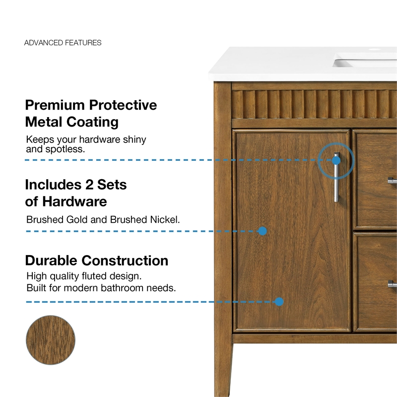 Juliette 42 in. Warm Walnut Bathroom Vanity with White Quartz Top