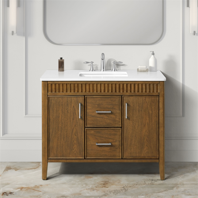 Juliette 42 in. Warm Walnut Bathroom Vanity with White Quartz Top