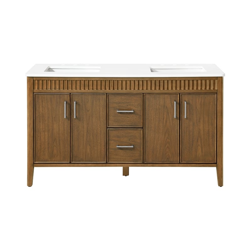 Juliette 60 in. Warm Walnut Bathroom Vanity with White Quartz Top