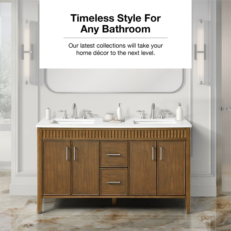 Juliette 60 in. Warm Walnut Bathroom Vanity with White Quartz Top